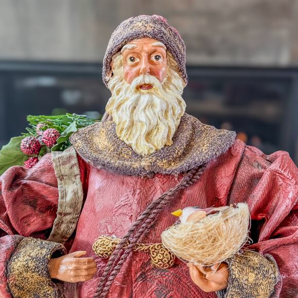 Old World Clothtique Woodland Santa Claus w Nest, TreeTop/Tabletop Holiday-18”H - Picture 10 of 10